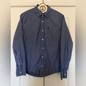 Aeropostale Navy and White Vertical Stripe Button-Down Shirt